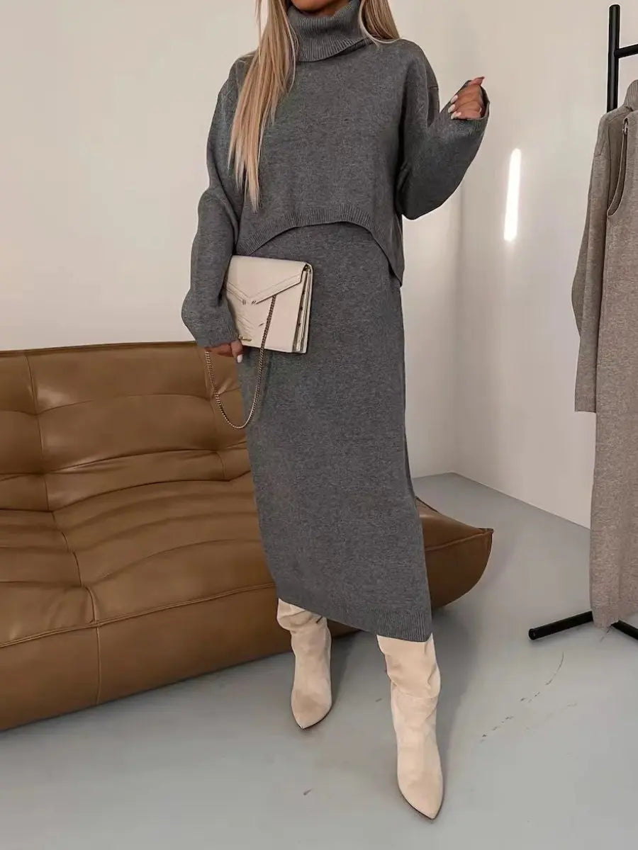 High Neck Knitted Hip Skirt 2pc Set speciaic