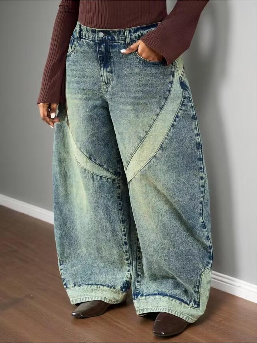 High - Waisted Patchwork Wide - Leg Jeans - laseze