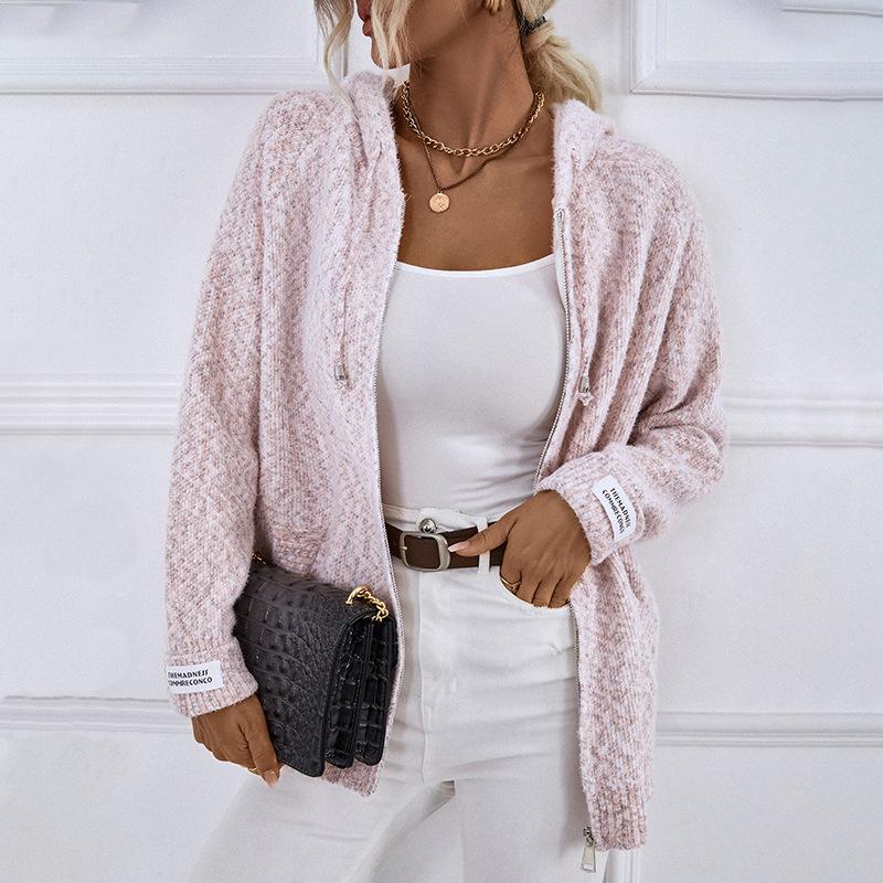 Hooded Drawstring Knit Cardigan speciaic