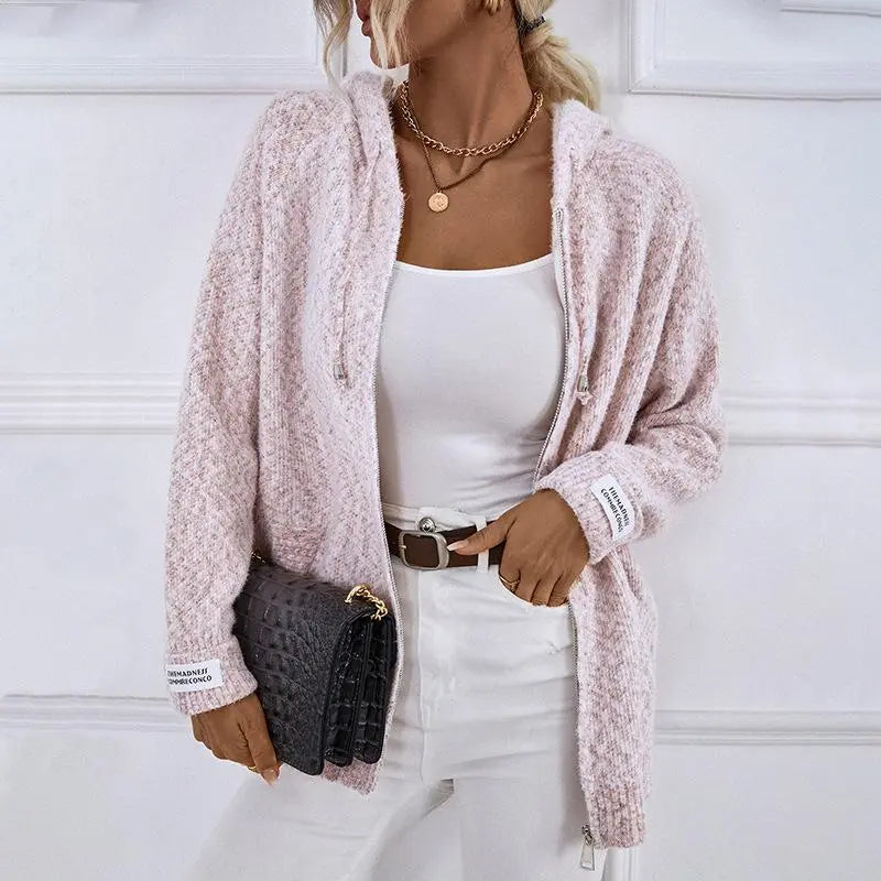 Hooded Drawstring Knit Cardigan speciaic
