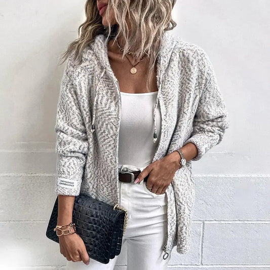 Hooded Drawstring Knit Cardigan speciaic