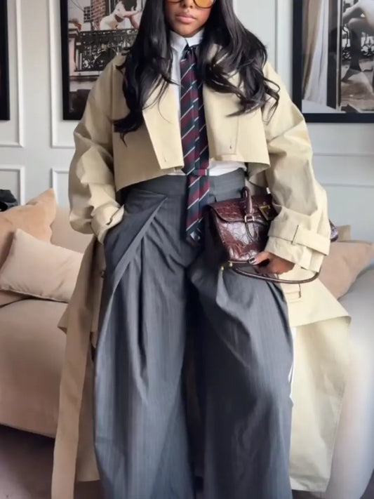 Khaki Double-Breasted Trench Coat laseze