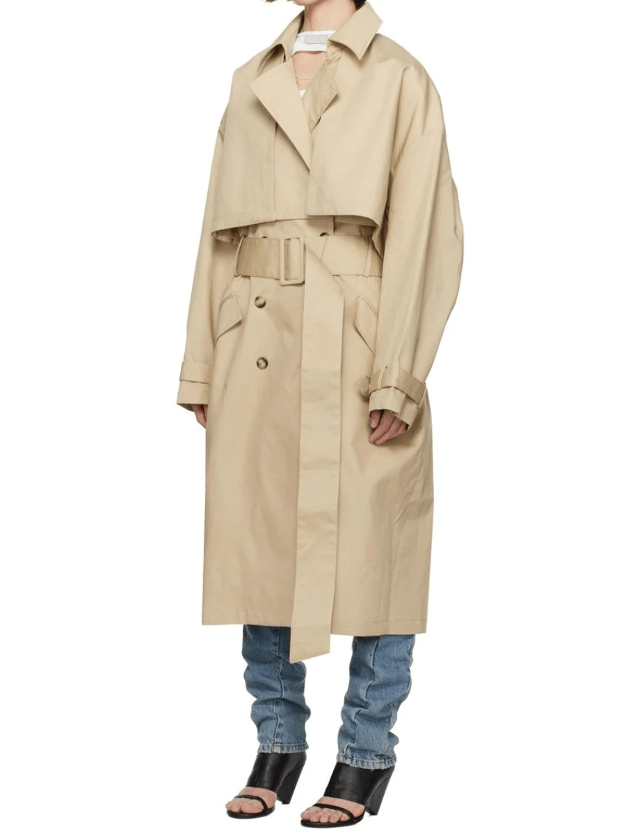 Khaki Double-Breasted Trench Coat laseze