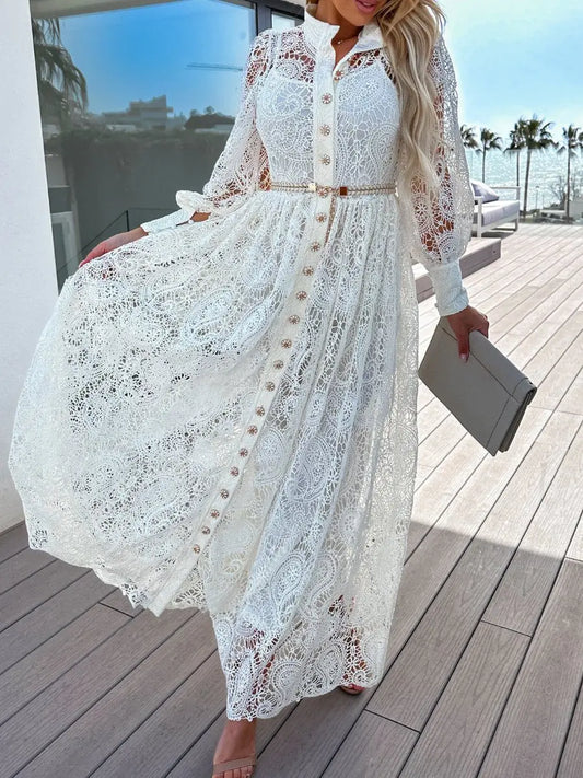 Lace Lace-Up Shirt Dress speciaic