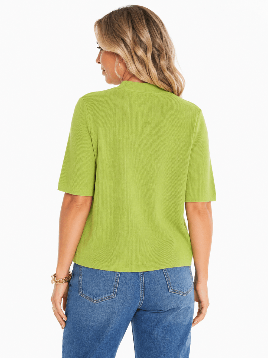 Lime Green Short-Sleeve Knit Cardigan - laseze