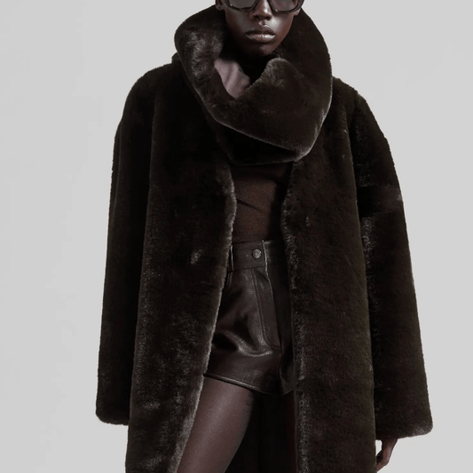 Luxury Dark Brown Faux Fur Collar Scarf laseze