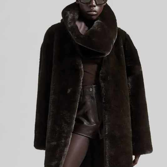 Luxury Dark Brown Faux Fur Collar Scarf laseze