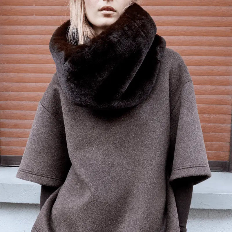 Luxury Dark Brown Faux Fur Collar Scarf laseze