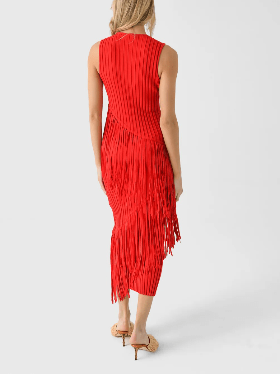 Movement-Driven Fringe Midi Dress laseze