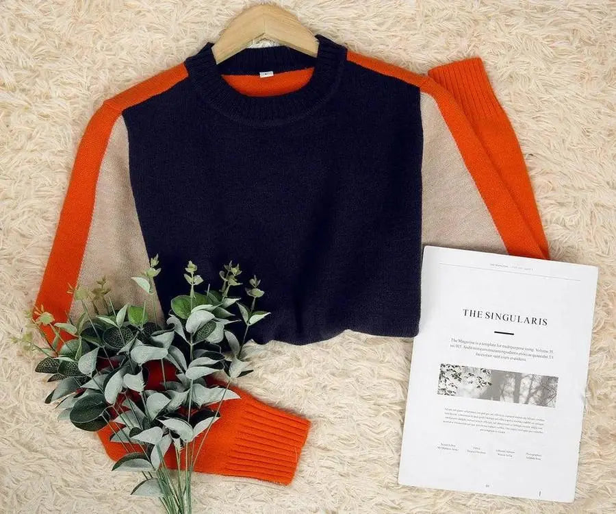 Navy and Orange Retro Stripe Sweater speciaic
