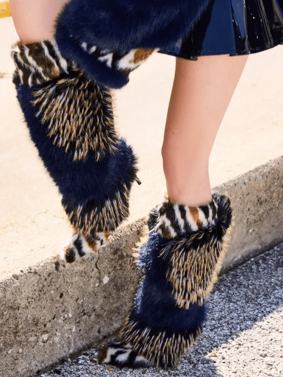Navy Multi Fur Boot fashgoods