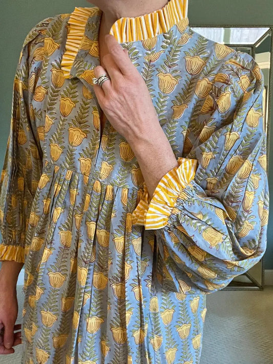 Newest Cotton Block Print Maxi Dress chicsfit