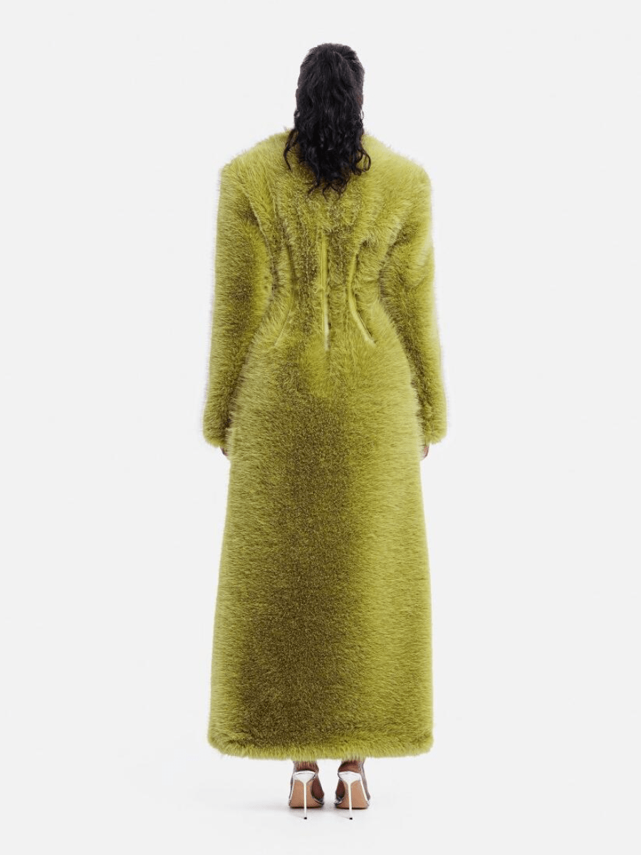 Olive Green Faux Fur Maxi Coat lasez