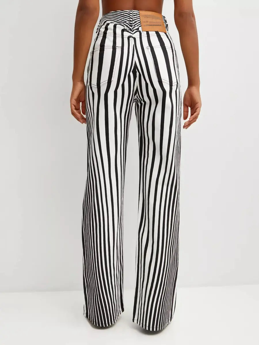 Optical Illusion Striped Wide-Leg Pants laseze