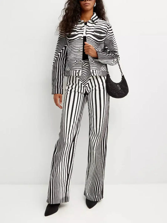 Optical Illusion Striped Wide-Leg Pants laseze