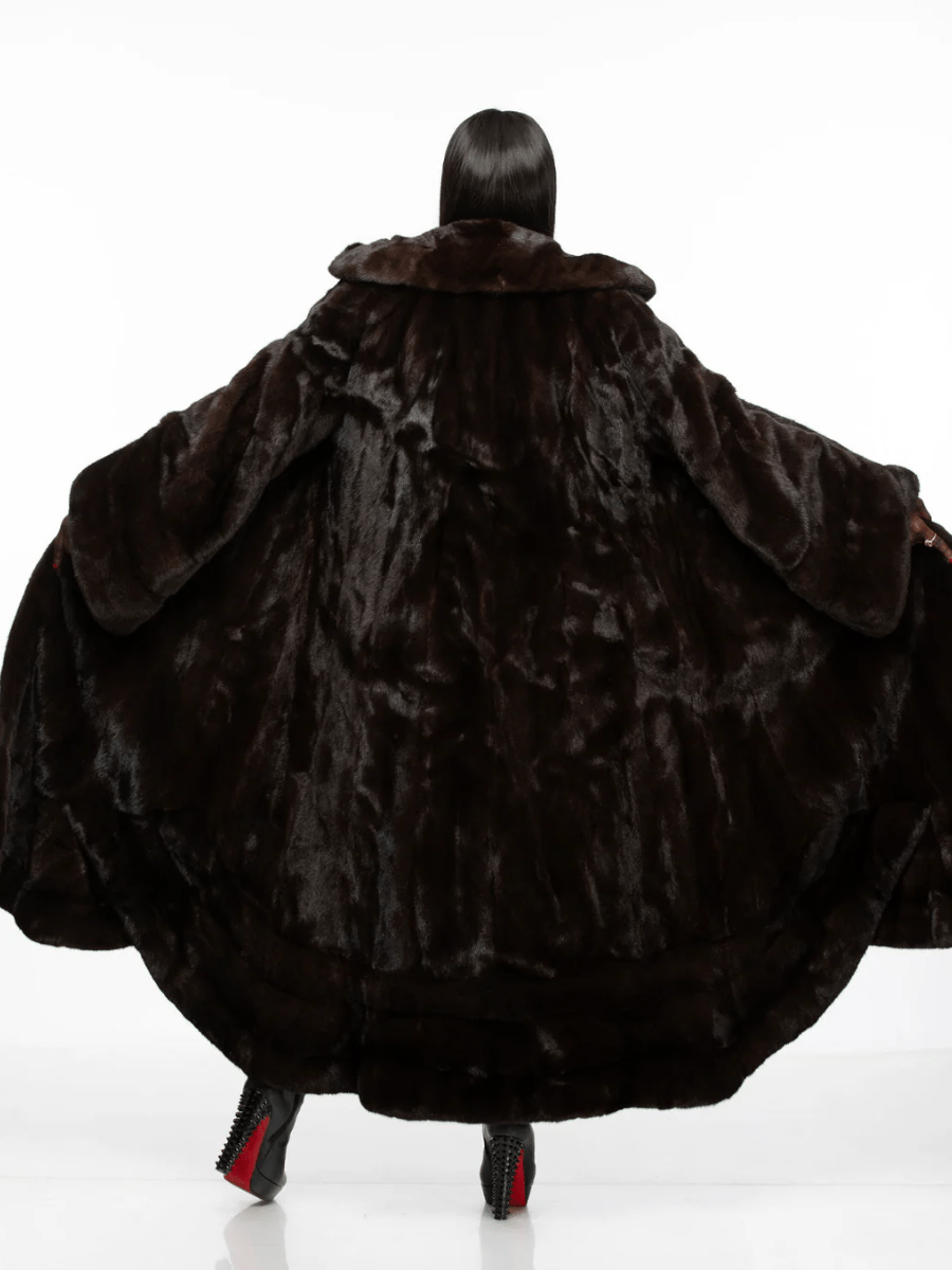 Oversized Longline Dark Brown Faux Fur Full-Length Coat laseze