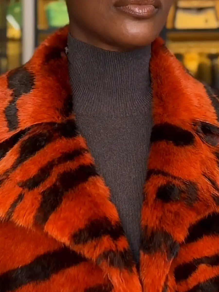 Oversized Tiger-Print Faux Fur Maxi Coat laseze