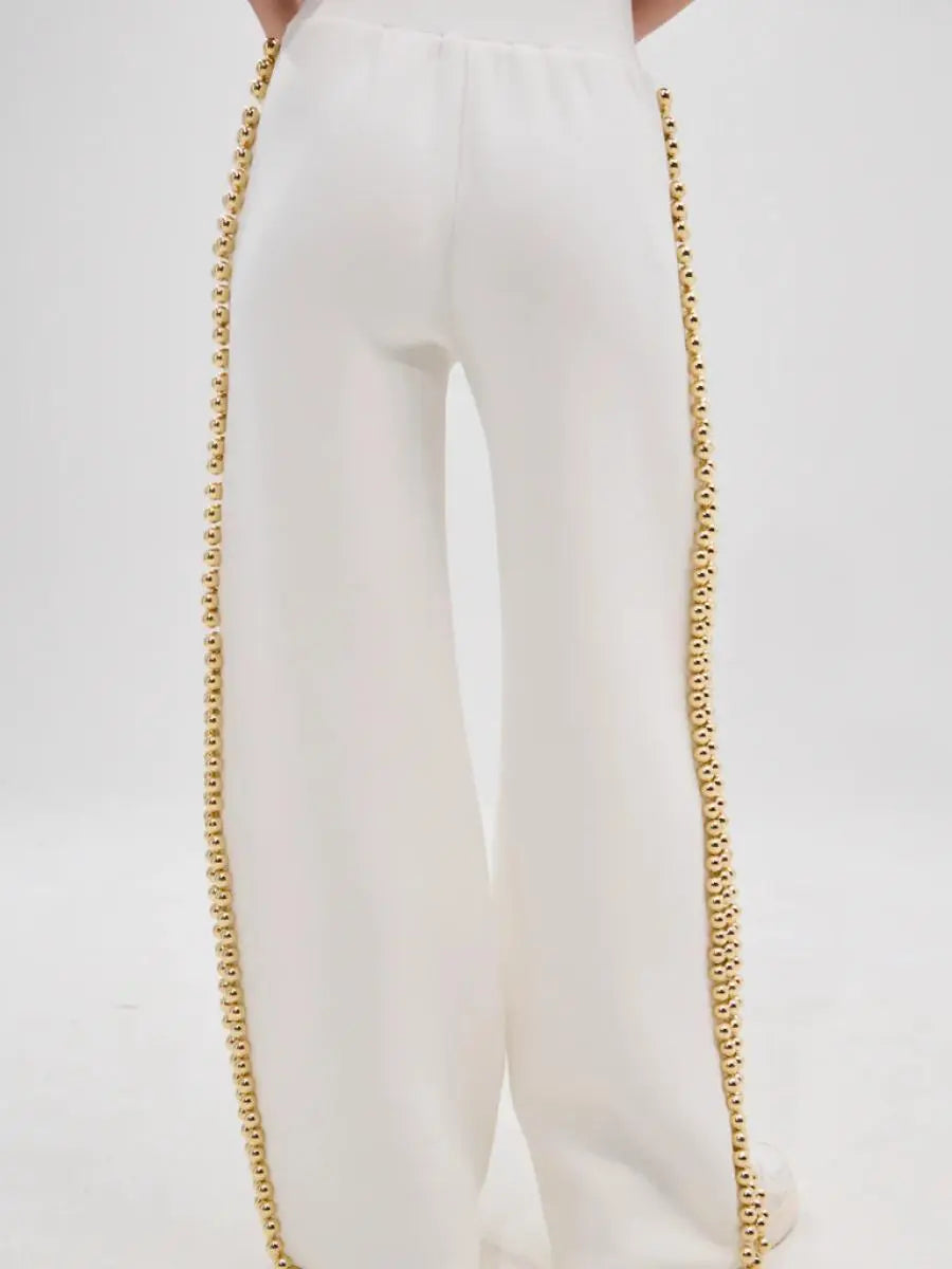 Pearl-Trimmed Wide-Leg Sweatpants laseze