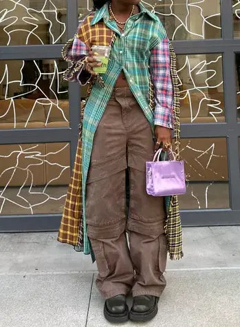 Plaid Patchwork Long Dress Jacket speciaic