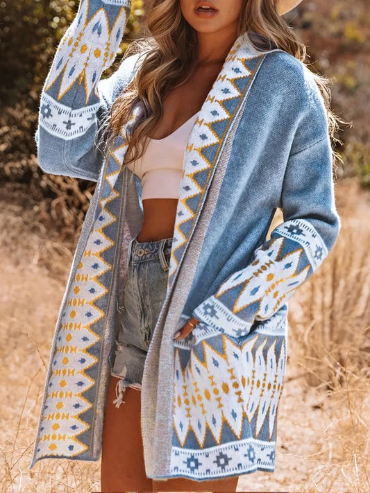 Printed Casual Long Sleeve Knit Cardigan speciaic