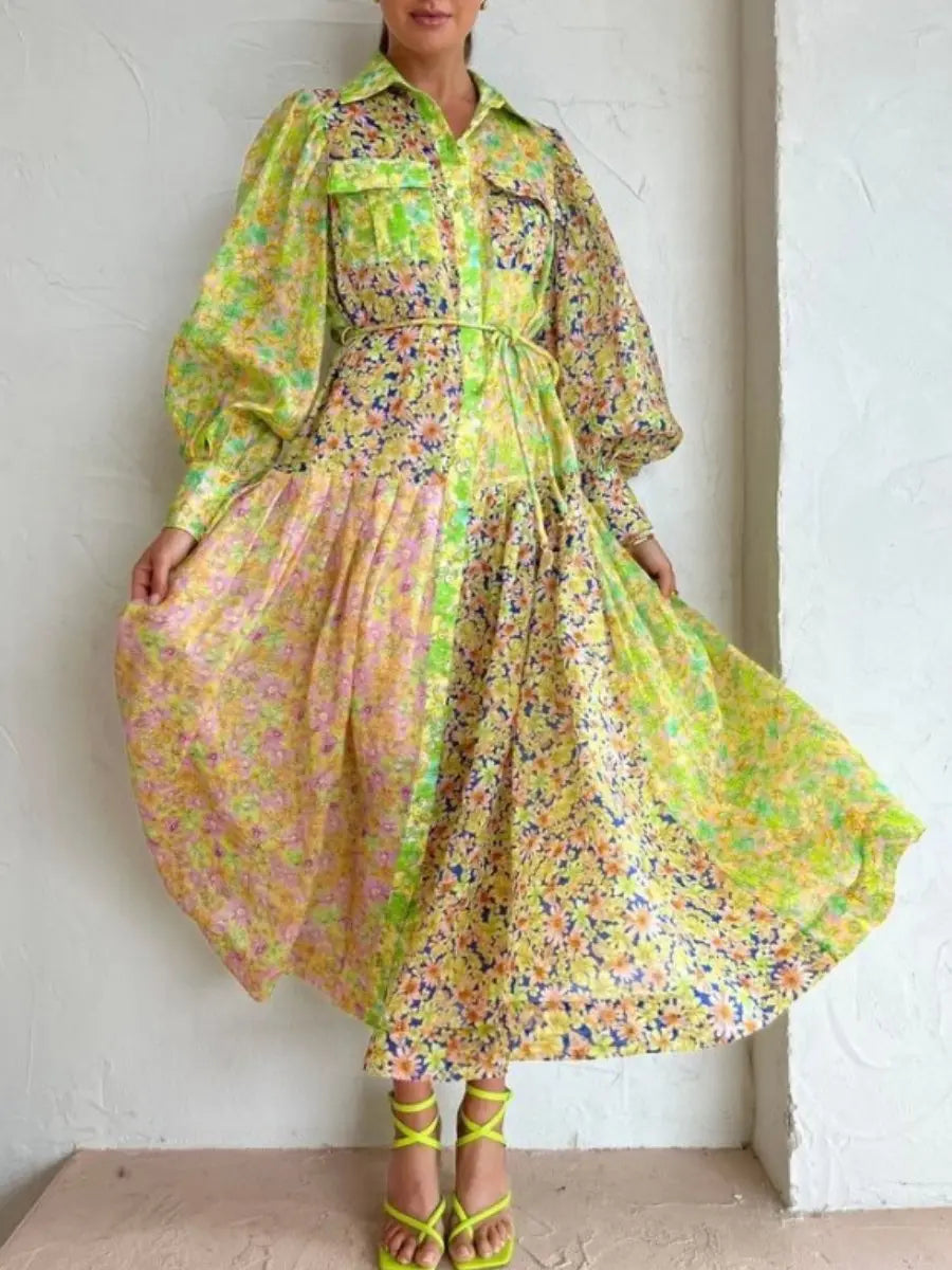 Printing Lantern Sleeve Dress speciaic
