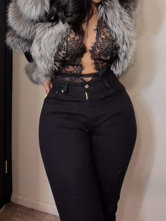 PU Patchwork Faux Fox Fur Coat fashgoods