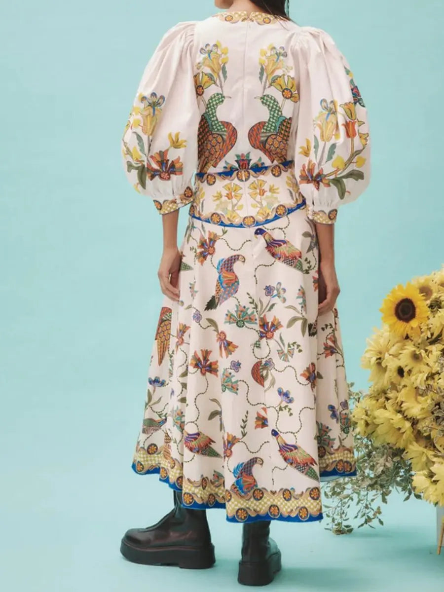 Puff Sleeve Printed Set Dress speciaic