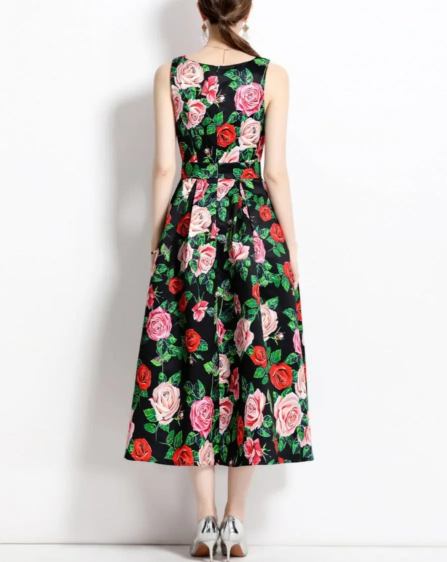 Red Flower Vntage Print Dress speciaic