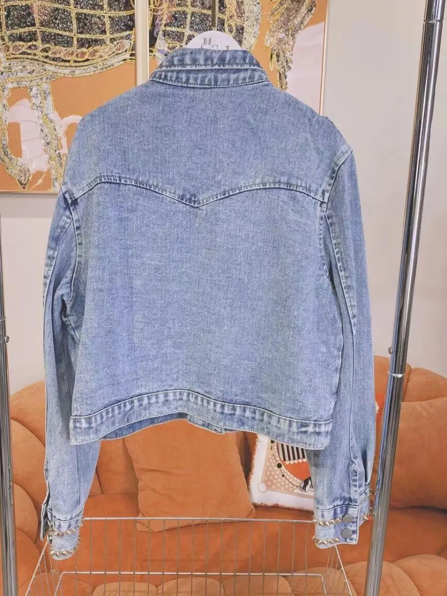 Rhinestone Beaded Denim Jacket speciaic