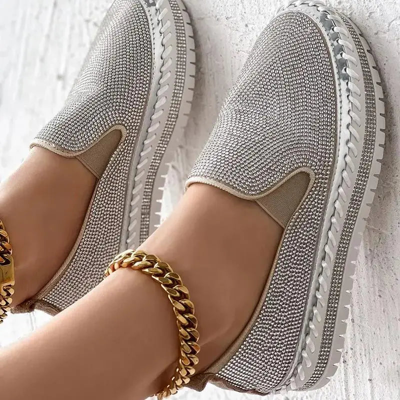 Rhinestone Platform Loafers haichic