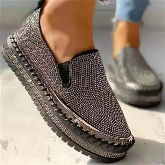 Rhinestone Platform Loafers haichic