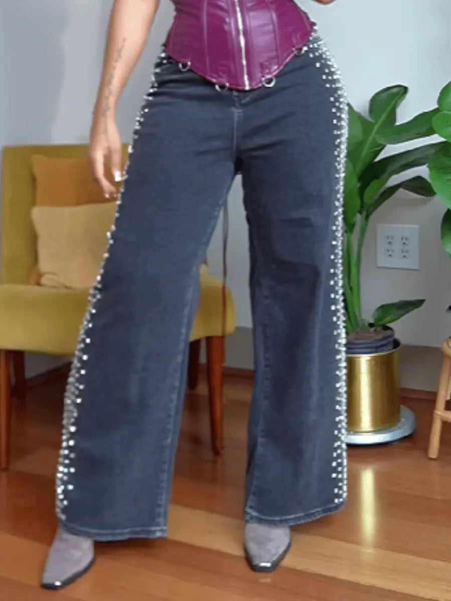 Rhinestone - Trim Jeans - laseze