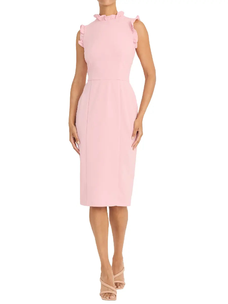 Ruffle Mock Neck Sheath Dress rosyesful