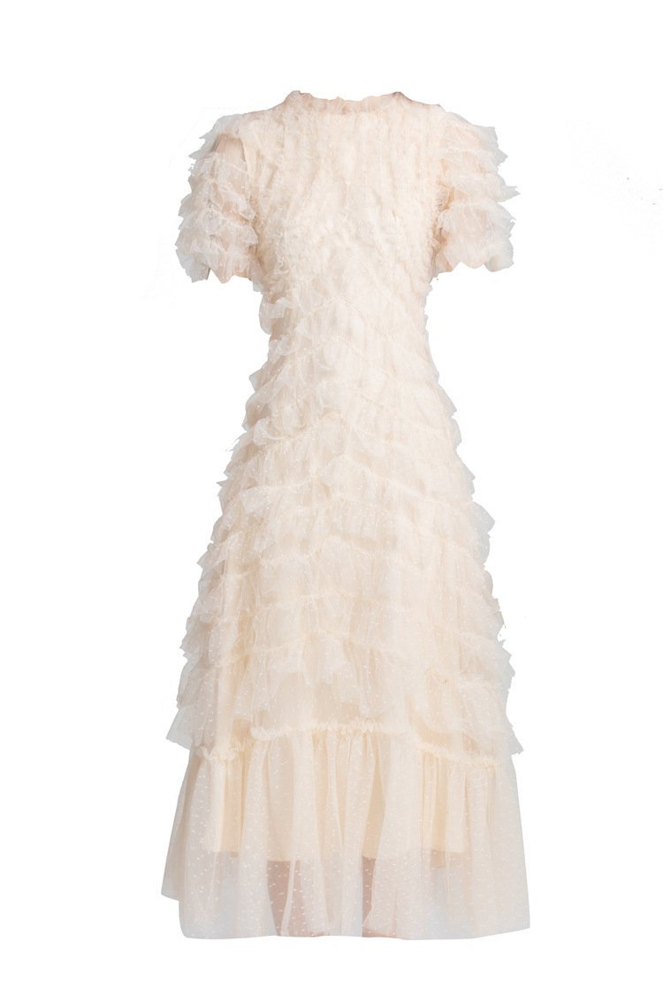 Ruffled Tulle Gown In Red - laseze