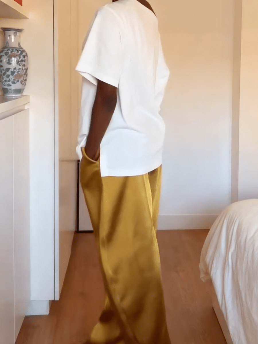 Satin Wide - Leg Tailored Pants - laseze