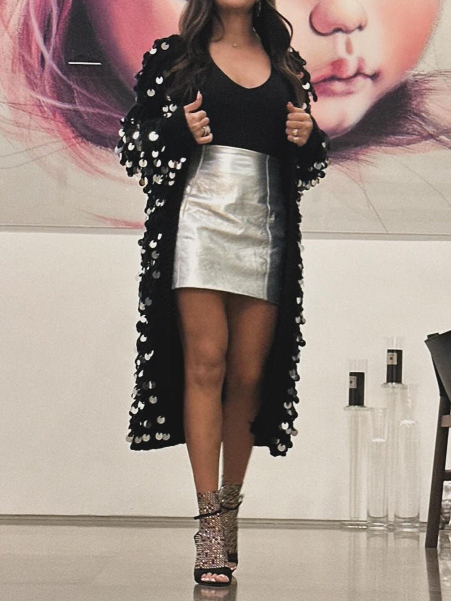 Sequined Knit Sweater Cardigan - laseze