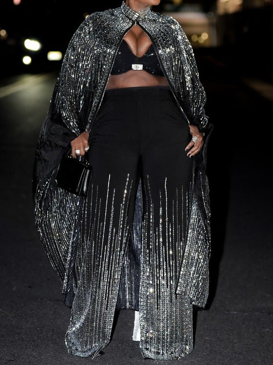 Sequined Sparkle Shine Blouse & Rhinestones Pants Sets laseze