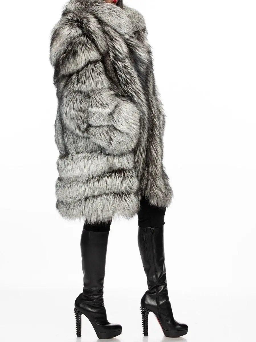 Silver Fox Fur Coat fashgoods
