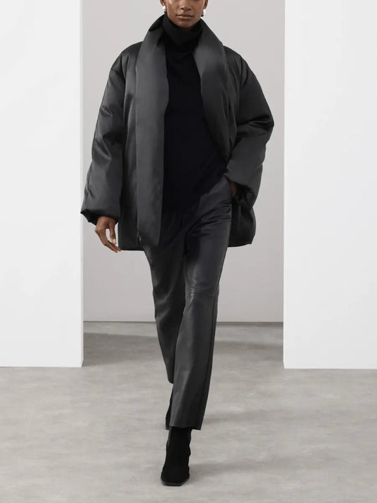 Smooth Satin High Neck Coat laseze