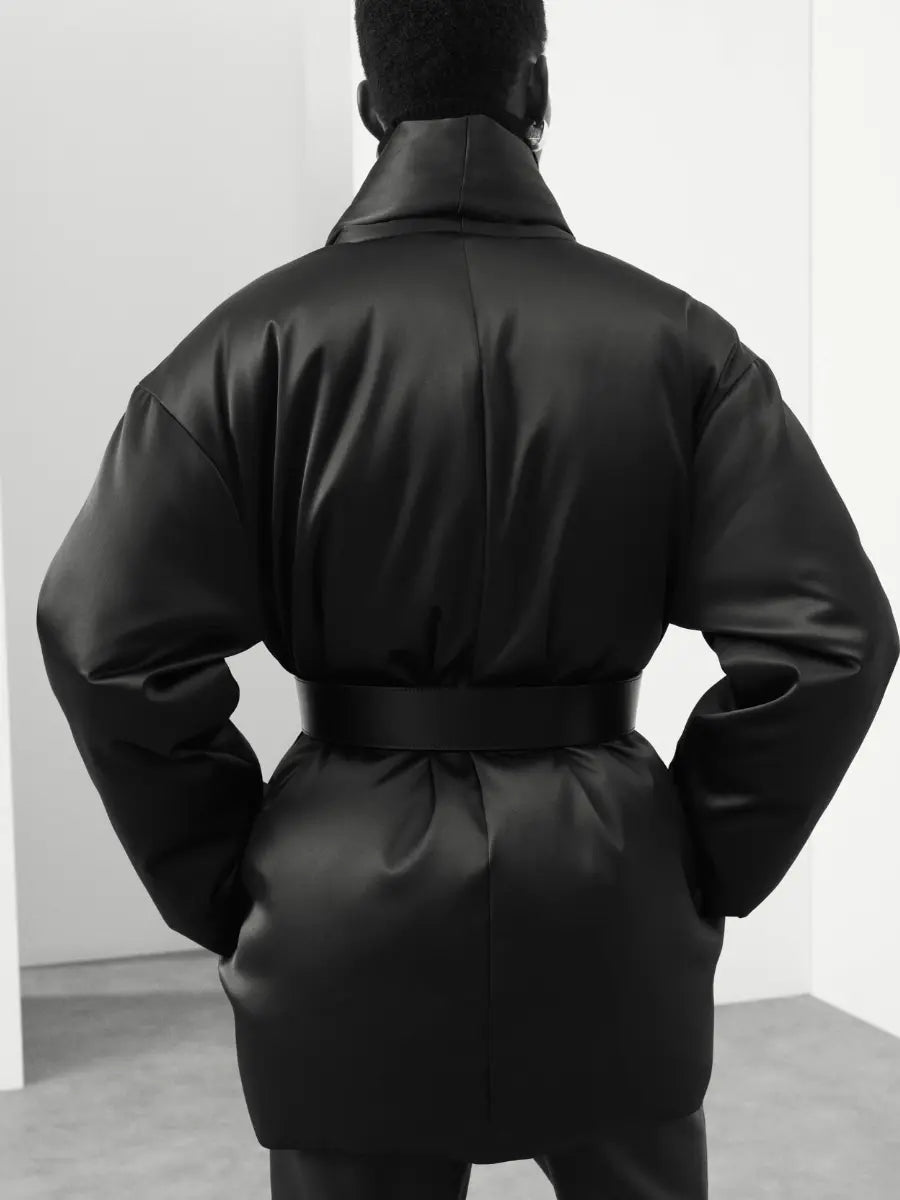 Smooth Satin High Neck Coat laseze