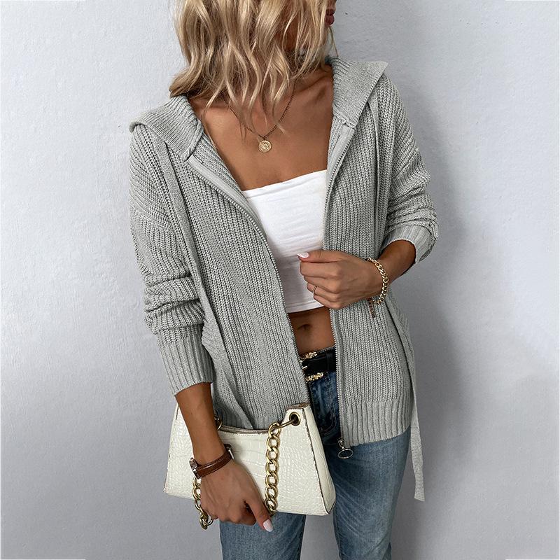 Solid Color Hooded Knit Cardigan speciaic