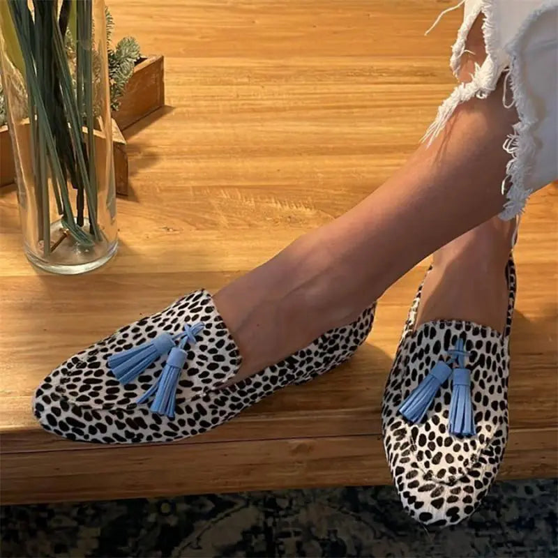 Tassel Shallow Leopard Print Casual Loafers haichic