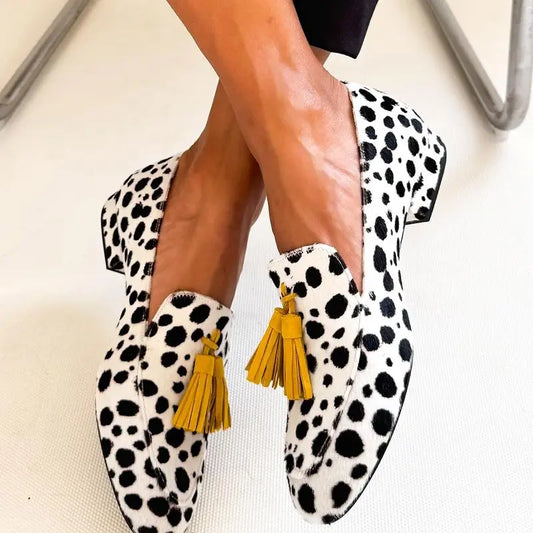 Tassel Shallow Leopard Print Casual Loafers haichic