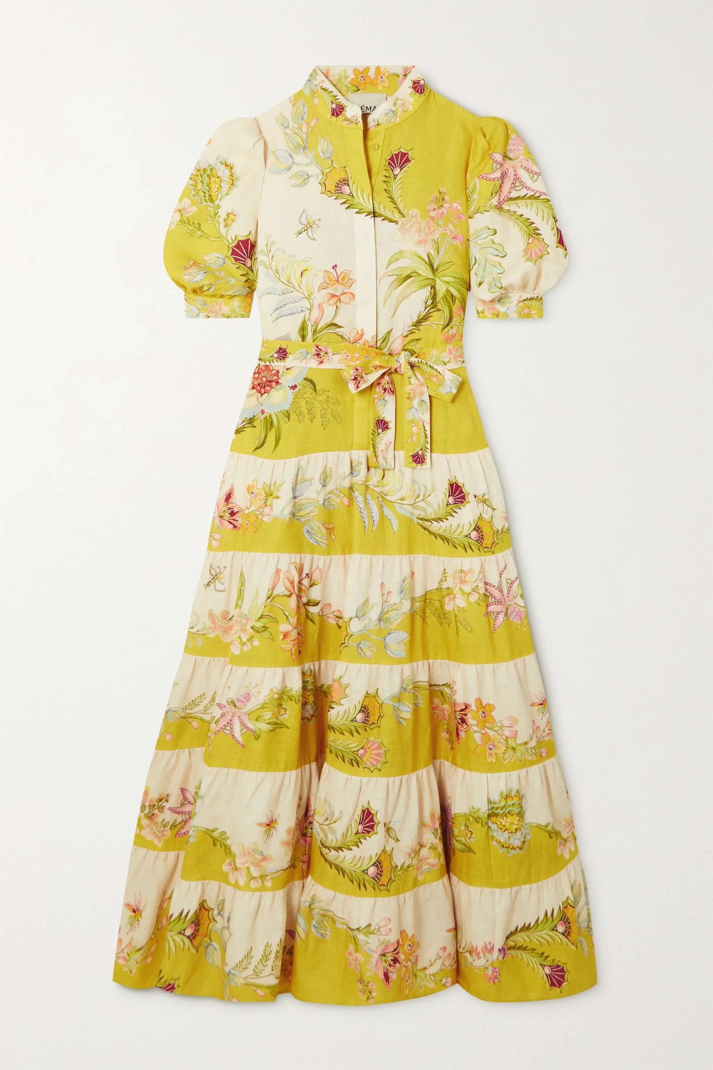 The Tiered Midi Dress in Lemon / Cream speciaic