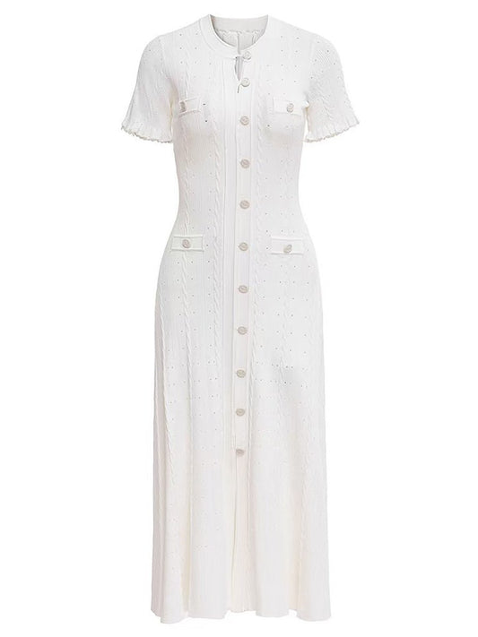 Threaded Single - breasted Knitted Dress - laseze