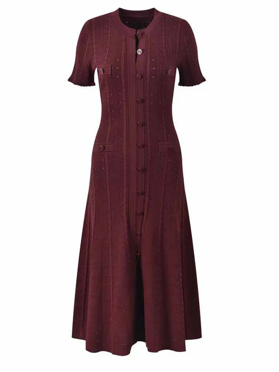 Threaded Single-breasted Knitted Dress speciaic