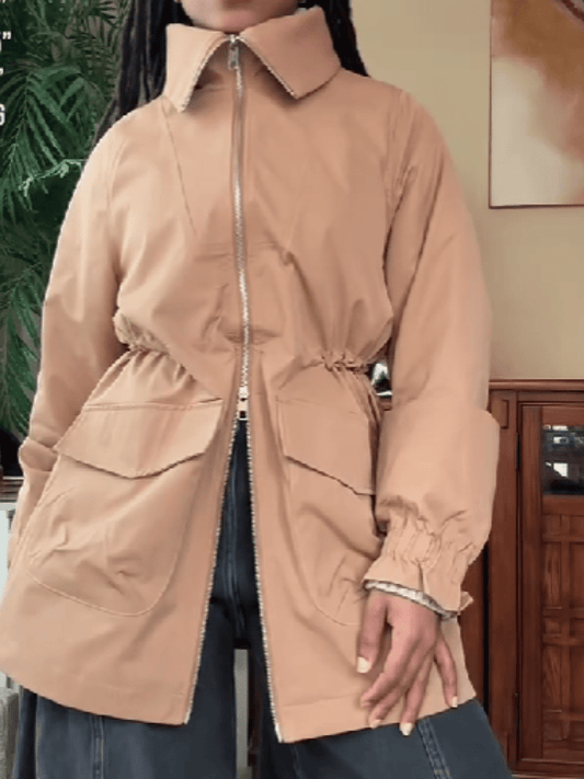 Tight Waist Pleated Cuff Tooling Jacket - laseze