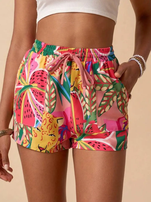 Tropical Print Puff Sleeve Knot Front Crop Suit voguety