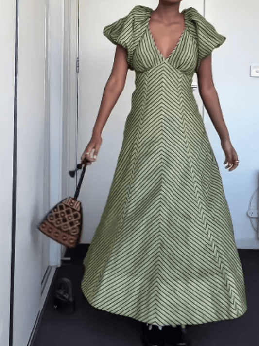 V - Neck Striped Dress - laseze