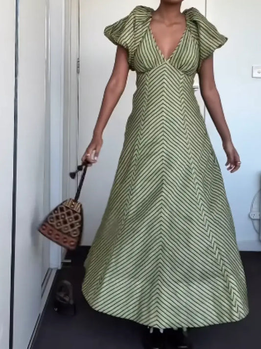 V-Neck Striped Dress speciaic